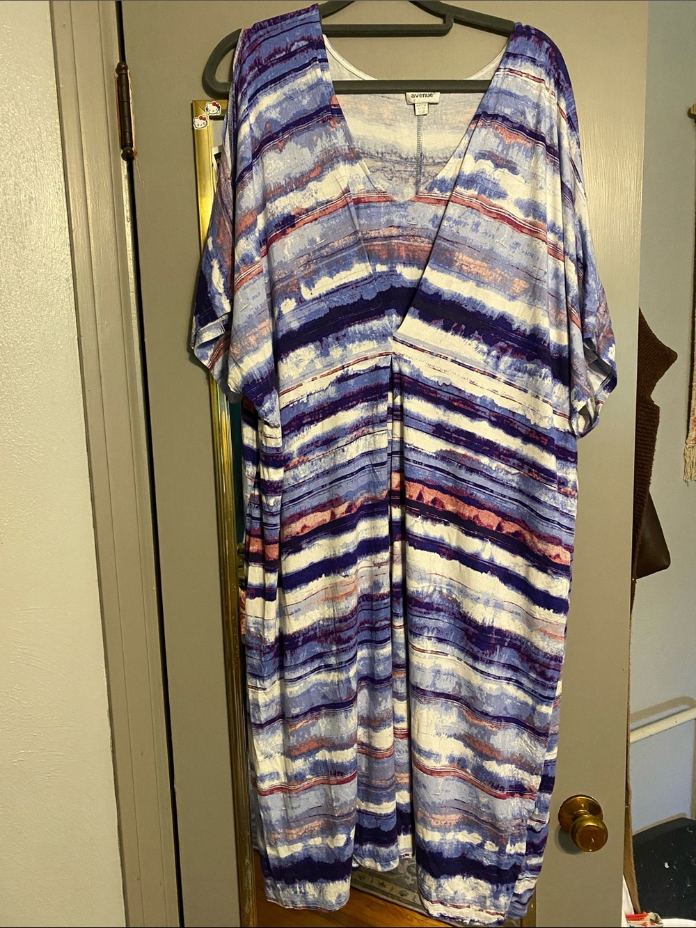 Avenue Blue Purple White Striped V-Neck Midi Dress